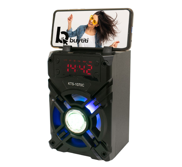 Altavoz Bluetooth portátil KTS-1070C Bocina A bluetooth 4″con reloj y holder para cellphone img 3