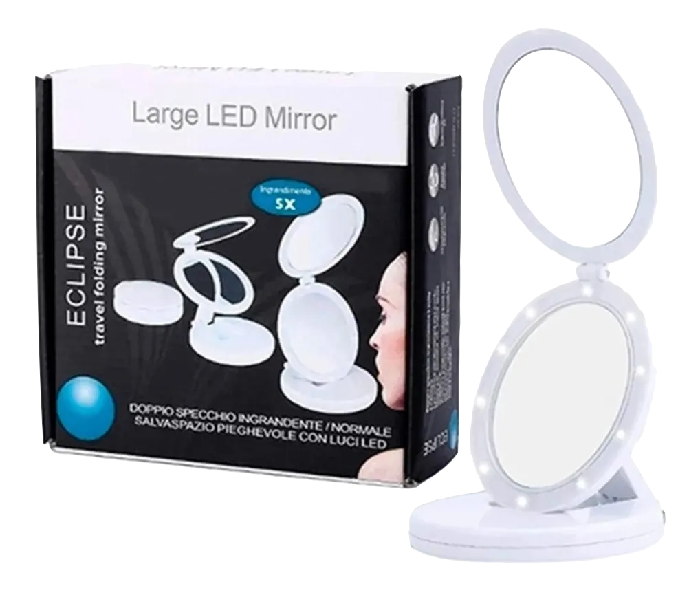 Espejo Doble Plegable Para Maquillaje Rostro Zoom X 5 Con Luz 212 C41-2 Circular