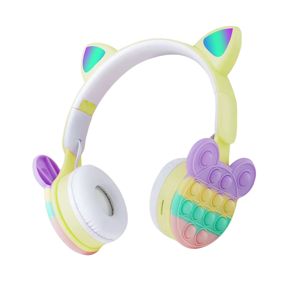 Auriculares Inalámbricos 5.0 Bluetooth Estéreo Burbuja Gato Oreja B30 Rainbow Pop It Silicona Mouse  Para Niños