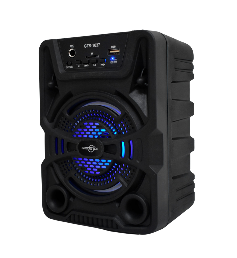 Parlante Altavoz 4″ Con Asa Y Luz Led Gts-1637 Entradas Usb, Micro Sd Y Mic