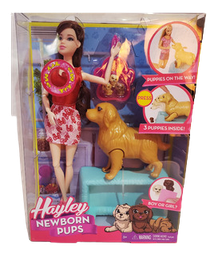 [0000000365] Muñeca Hayley Newborn Pups Con Perro Y 3 Cachorros