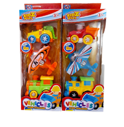 [0000001119] Juguetes Kidz Play 3 Piezas Carrito Avion Tren